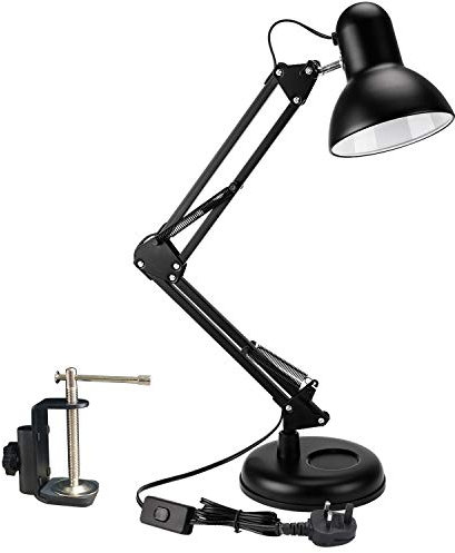 powerking Swing Arm LED Desk Lamp, Adjustable Architect Task Lamp Classic Desk Lamp with Clamp On Desk Lamps for Home Dorm Office Reading Black(Bulb is not incluede
