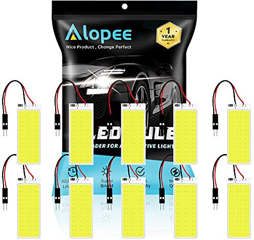 10-Pack Blanco 250Lums COB 36-SMD 12V DC Luz LED para Auto Interior del Automóvil Panel de Iluminación Indicador de Techo Lámpara de Techo Lámpara de Techo con 10 X T10, Adaptador de Festón