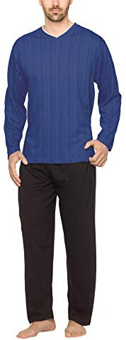 Moonline - Pigiama da Uomo con Scollo a V e Design Rigato, Colore:Blu, Größe Textil:XXL