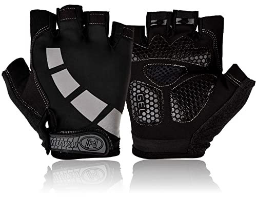 Nesirooh Guantes de MTB Hombre y Mujer, Guantes de Ciclismo Medio Dedos Verano para Moto Bicicleta Bici Gimnasio Hombres Antideslizante Transpirable (Negro Gris, M)