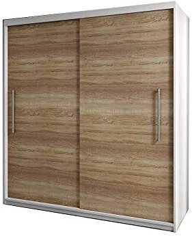 mb-moebel Kleiderschrank Schwebetürenschrank, Kleiderstange und Einlegeboden für Schlafzimmer Wohnzimmer Schiebetüren Schrank Modern Design 204 cm NICO (Weiß+ Sonoma)