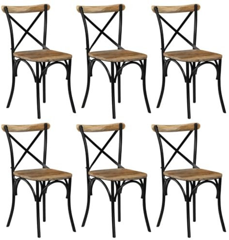 vidaXL 6X Sedie da Pranzo con Schienale a Croce Eleganti Vintage Classiche Seggiole Cucina Nere Telaio in Acciaio Legno Massello di Mango