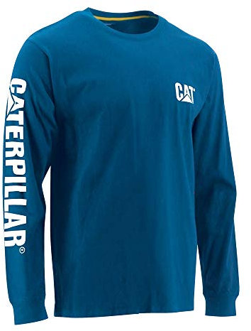 CAT Men's Trademark Banner Long Sleeve Tee Shirts with Center Back Neck Wire Management Loop Logo T, Memphis Blue, Large