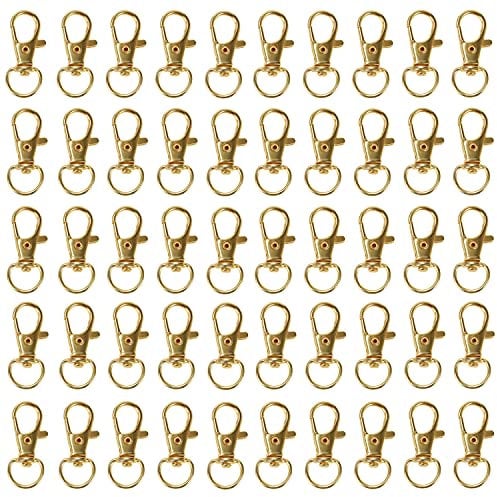 Belle Vous Karabinerhaken, drehbar, Metall, goldfarben, 50 Stück, 33 mm lang – Haken für Ringe, Verschlüsse, Kunsthandwerk, Schmuck, Ketten und Schlüsselanhänger