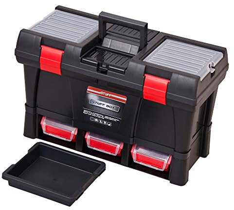 STUFF OPTIMO Plastic Black Toolbox Professional Modular Storage Compartment Bins
