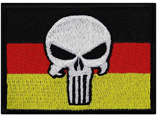 Deutschland Flagge Aufnäher skull Biker Aufbügler Totenkopf Patch Germany zum annähen Männer Geschenk Applikation für Leder-Jacken/Kutten/Jeans/Taschen | 90x65mm