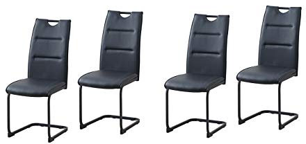 HTI living Schwingstuhl DannyP PU Schwarz Freischwinger Esszimmerstuhl Kunstleder 4-teilig