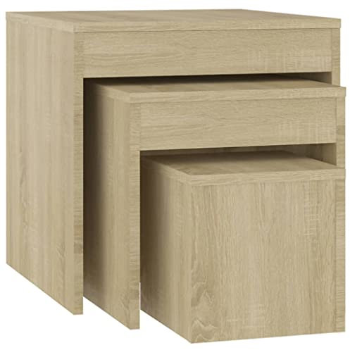 vidaXL Satztische 3-TLG. Couchtisch Beistelltisch Wohnzimmertisch Kaffeetisch Sofatisch Teetisch Tisch Wohnzimmer Nachttisch Sonoma-Eiche Holzwerkstoff