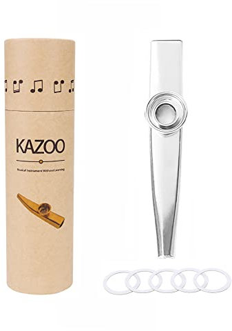Alnicov Metal Kazoo, Aluminiumlegierung Kazoo mit 5 Kazoo Flötenmembranen und einer schönen Box für Musikinstrumente Ukulele Gitarrenpartner (Silber)