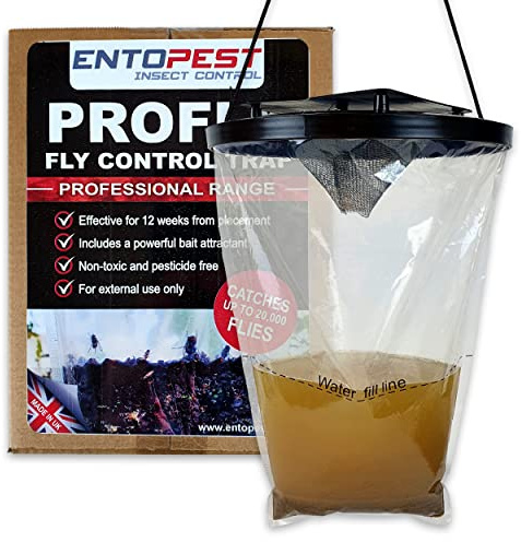 Entopest ProFly Sac à mouches à suspendre – Piège à haute résistance de qualité professionnelle pour attraper 20 000 mouches – Contrôle non toxique pour jardins, fermes et paddocks