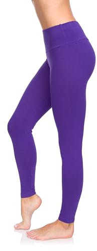 SOFTSAIL Leggings da Donna a Vita Alta a Figura Intera in Cotone Ricco Tummy Control Sport Gym Yoga Fitness Pantaloni Elastici da Donna Solid Slimming Taglie Forti Viola 46 LWP