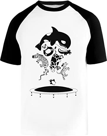 Tiere Auf Trampolin Baseball T-Shirt Herren Damen Unisex Weiß Rundhals Kurze Ärmel Bio-Baumwolle Tee Men's White XXL