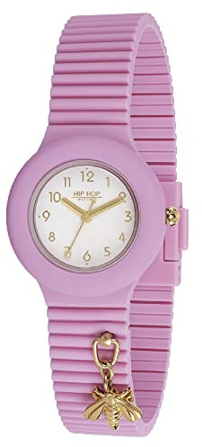 HIP HOP, Collezione Dancing in the Light, Orologio Donna Bubble Gum, Cinturino in Silicone Intercambiabile e Regolabile, Ciondolo con Ape, Cassa 32 mm, Movimento al Quarzo, Resistente all'Acqua, Rosa