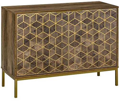 HOMCOM Mobile da Ingresso e Salotto in Legno a 2 Ante, Credenza Moderna con Decori Dorati e Gambe in Acciaio, 99x39x75.5cm