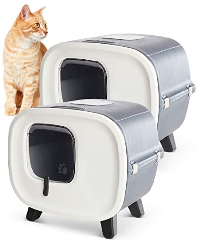 PETGARD 2er-Set Katzen-Klo Retro-Design - Tier-Toilette mit Klappe - Hauben-Toilette mit Filter - Haustier-Klo - Katzen-Toilette