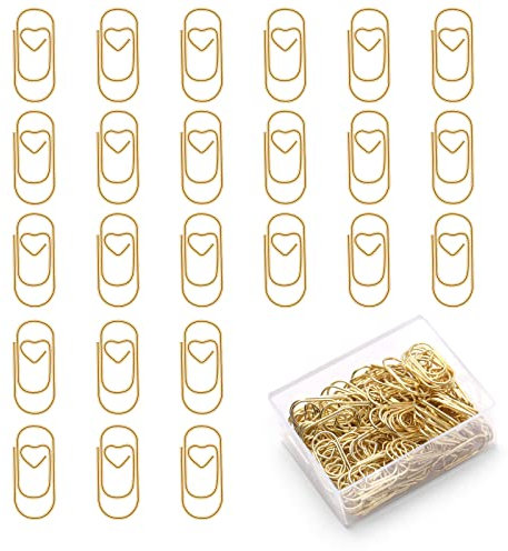 Vicloon Büroklammern, 130 Stück Büroklammern Herz Gold, Büroklammern Set mit Transparentbox, für Aktenklammer, Büro, Klassenzimmer(Gold)