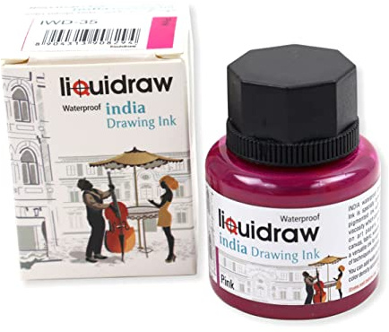 Liquidraw Coloured Drawing India Ink, Pink - 35ml | Artist Supply, Non-Fade, Waterproof, Lightfast & Permanent, Pens & Brushes, Use on Paper Board, Canvas, Fabric & Wood