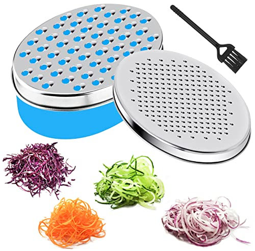 Colexy Râpe à Fromage avec Conteneur, Manuelle Râpe à Légumes Broyeur, Récipient de Stockage des Aliments, Ovale Boîte avec Brosse de Nettoyage, pour Éplucher (Bleu)