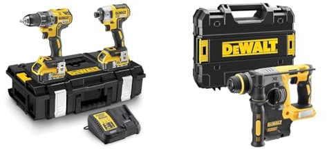 DEWALT - Kit 2 Outils avec Perceuse-Visseuse Percussion Compact DCD796 & Perforateur SDS-PLUS Brushless 2J XR 18V - DCH273NT-XJ - Marteau Perforateur sans Fil avec un Coffret TSTAK