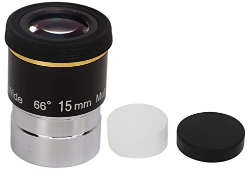 Zunate Telescope Eyepiece, 15mm 1.25inch Super Wide Angle Telescope Lens 66 Degree Apparent Field Telescope Accessory, M28.6 x 0.6mm Standard, FMC Green Film Metal