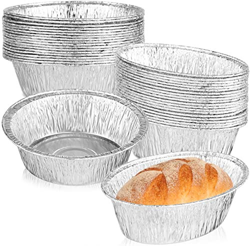 BESTonZON Bread Loaf Pan 40Pcs Aluminum Foil Pan Round Oval Disposable Foil Pie Dishes BBQ Serving Trays for Baking Cooking Storage Roasting Loaf Pan Disposable Cake Tin Disposable Cake Tin