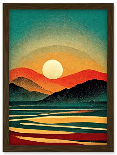 Doppelganger33 LTD Retro California Sunset Colour Blocking Mid Century Boho Print Artwork Framed Wall Art Print A4