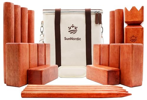 SunNordic Kubb Yard Game Set, Garden Rubber Wood Outdoor Tossing Game with Canvas Carry Bag, Giant Viking Outdoor Chess Game for Kids, Adults & Backyard Lawn