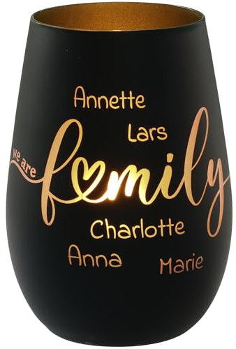 Goodtimes Windlicht We Are Family mit individuellen Namen Schwarz & Gold