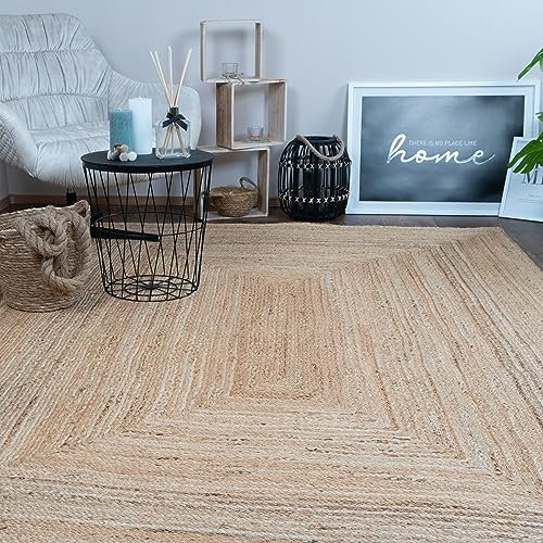 Consilio Concept 120 x 170 Teppich Wohnzimmer Natur Beige Jute Flachgewebe Boho Landhausstil vegan Uni geflochten Trend Zertifiziert Made in Germany Design Manufaktur Markenteppich Oeko TEX