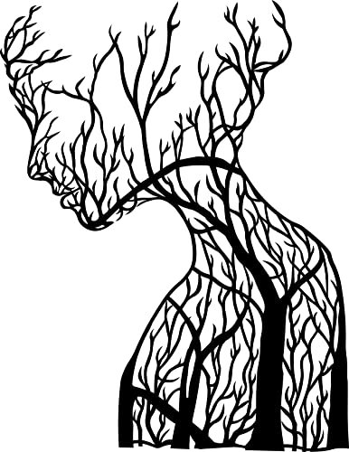 GOSOYO Art mural de femme en métal, décor à la maison de visage féminin, art de mur d'arbre de femme de lierre, art moderne de ligne noire (37x29 cm)