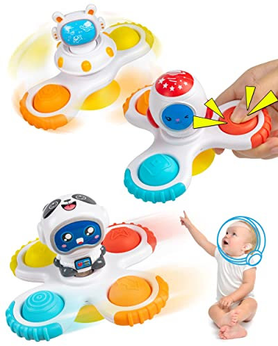 Vanmor Juguetes Giratorios con Ventosa para Bebé, Juguetes Giratorios De Succión para Bebés, Viajes En Avión, Juguetes Sensoriales Y Regalo para Niños Pequeños (Blanco)