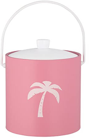 Kraftware Pastimes Collection 93766 Seau à glace en similicuir Motif palmier Rose 3 l