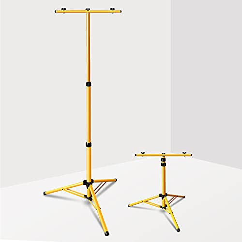 Ansobea Baustrahler Stativ, Teleskop Stativ für Baustrahler, Doppel Halterung, Kann 2 Arbeitsleuchte Setzen, Stativ für Baustrahler Arbeitsleuchte, Höhenverstellbar LED Fluter Stahlstativ(Gelb)
