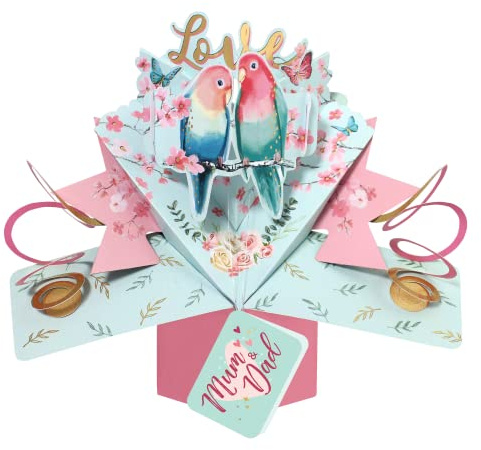 Love Birds Mum & Dad Pop Up Anniversary Card Suit Any Romantic Occasion POP199C05