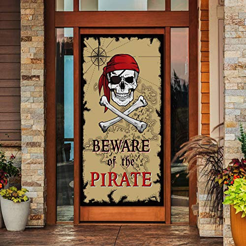 Hüten Sie sich vor Piraten-Türbanner, Piraten-Party-Dekoration, Piraten-Hintergrund, Halloween-Geburtstagsparty, Fotokabinen-Requisiten, Piraten-Themenparty-Zubehör