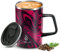 Ideus Vacuum Insulated Coffee Mug, 16oz Reusable Stainless Steel Thermal Double Walled Cup with Handle and Slider Lid for Hot & Cold Beverages, BPA Free (Red Zebra)