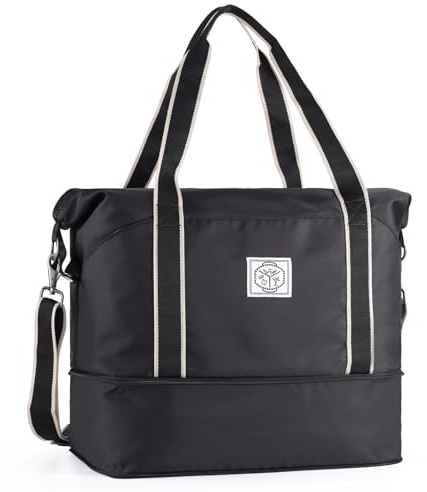 WALNEW Bolsa de viaje de viaje para fin de semana, bolsa de transporte para mujeres y hombres, plegable, impermeable, bolsa de lona con hebilla de metal, correa de hombro desmontable y compartimento