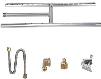 VEVOR Braciere da Incasso 152,4 mm x 457,2 mm, Kit Bruciatore per Braciere in Acciaio Inossidabile, Braciere a Gas Naturale Propano Potenza 90000 BTU per Uso Interno Esterno, Kit Bruciatore Braciere