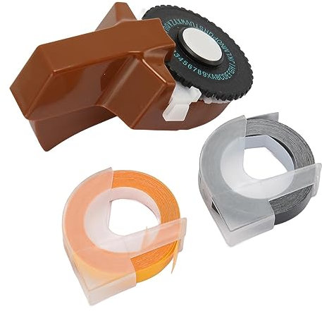 mlida Etichettatrice in Rilievo, Mini Etichettatrice Manuale Design Ergonomico con 2 Rotoli di Nastri per la Casa (Marrone)