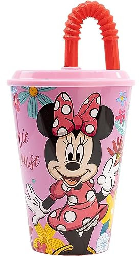 Gobelet avec paille pour enfants Minnie Disney, verre en plastique réutilisable semi-rigide BPA Free capacité 430 ml