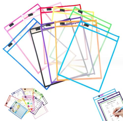 10 Stück Abwischbare Durchsichtige Hüllen A4 Dry Erase Taschen Beschreib und Wiederverwendbar Dry Erase Pockets für Büro und Schulbedarf 10 Farben