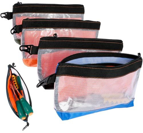 4Pcs Clear Tool Pouch Waterproof Oxford Cloth Small Tool Bag 30x18cm Anti-Static Tool Storage with Zipper &Carabiner,Heavy Duty Utility Accessories Organizer for Screwdriver Socket