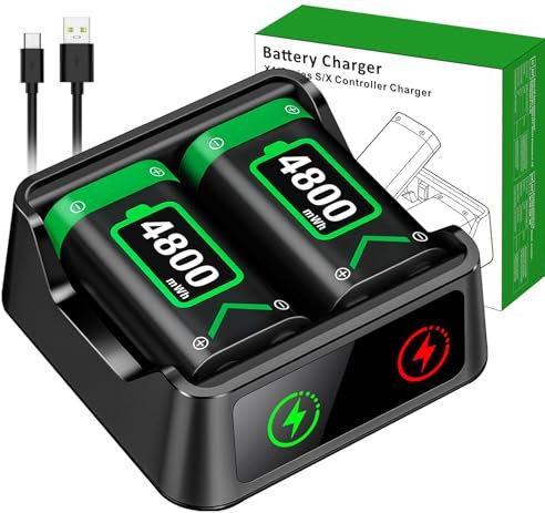 Xbox Controller Battery Pack,Fast Charging 2x 4800mWh Xbox Battery Pack Rechargeable USB Charger Station for Xbox Series X|S/Xbox One Xbox 360 250GB Slim Console