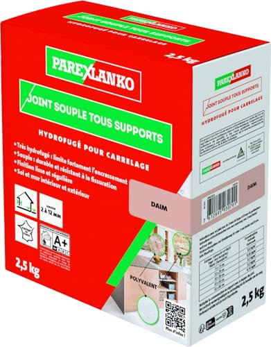 PAREXLANKO - Joint Souple tous Supports - Daim - Joints de Carrelage de 2 à 15 mm Soumis à de Fortes Sollicitations - Neuf et Rénovation - Sol et Mur - Intérieur et Extérieur - 2,5 kg