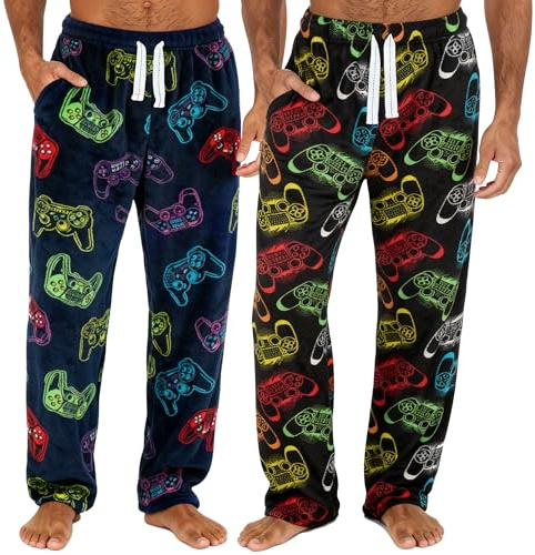 INSIGNIA 2 Pack Mens Fleece Check Pyjamas Lounge Pants Bottoms Gamer Style