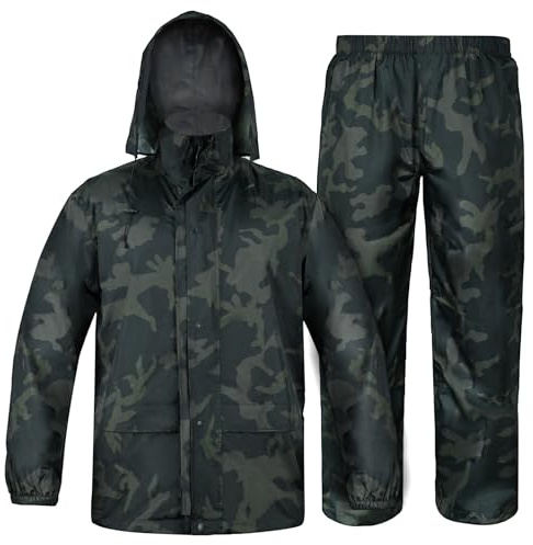 LOOGU Camo Regenanzug – Regenausrüstung für Herren, wasserdicht, leichter Regenmantel, atmungsaktive Herren-Regenjacken, Kapuze
