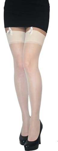 JUST BEAUTY TOUCH Plain Top Sheer Stockings Regular Size & Plus Size 17 Denier (M/L, Ecru)