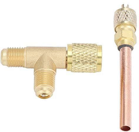 1 Adattatore a T in Ottone SAE da 4 Pollici, Nucleo della Valvola Incorporato, Collegamento Rapido, Doppia Tenuta, Vacuometro R134 R22 R12
