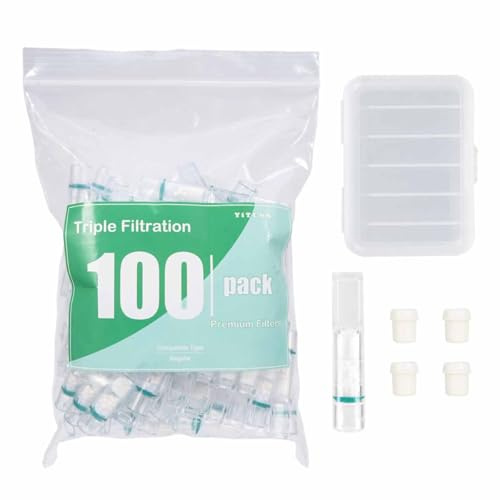 Filtro per sigarette a tripla filtrazione + valigetta portatile + adattatore (100 pezzi) | Filtro grande in plastica anti-catrame, compatibile con sigarette da 5 mm a 8 mm