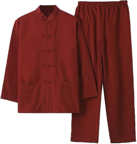 Vnook Tai Chi Uniform For Herren Und Damen, Kung-Fu-Anzug, Kampfsportkleidung Aus Baumwolle, Große Größe, Tang-Anzug, Hanfu-Hosen, Jacken, Kampfsportanzug, Lange Ärmel(Red,XXXX-Large)